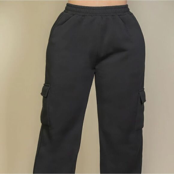 Plus size black side pocket drawstring waist sweatpants‎ - Picture 1 of 3